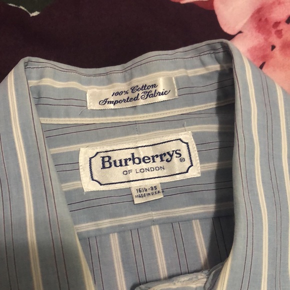 Burberry Blue and White Stripe Button Down Mens Size 16.5 -35 - Picture 12 of 16